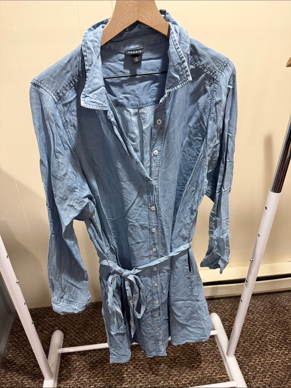 torrid Light Blue Button-Front dress with Waist Tie